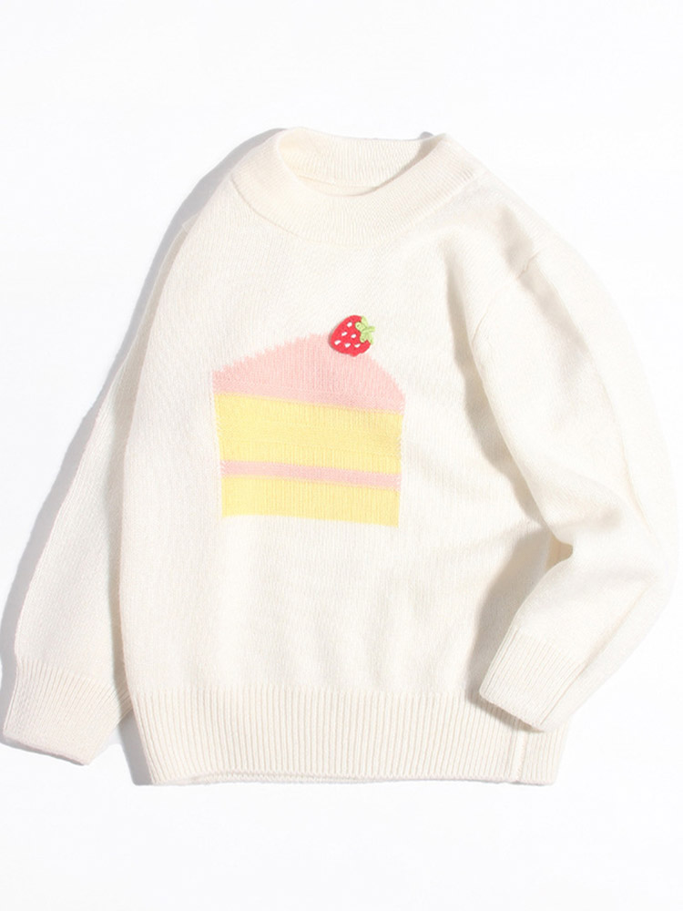 Kids Strawberry Cake Pink Cashmere Crew Neck Sweater